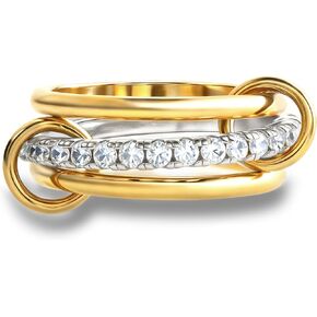Gold Silver Stackable Rings for Women Non Tarnish, Interlocked Mixed Metals Stack Rings Set, 18k Gold Plated Cubic Zirconia Statement Rings