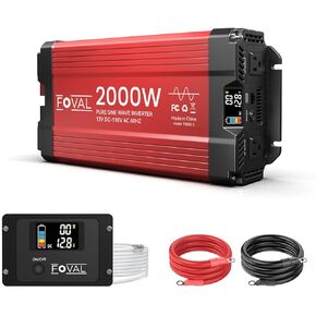 FOVAL 2000W Pure Sine Wave Inverter 12V DC to 120V AC Converter, 4000W Peak Power Inverter with LCD Display and 2 AC Outlets for Home, RV, Truck, and Off-Grid Solar System, Remote Controller