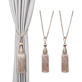 SUQ I OME 2 Pack Curtain Tiebacks Tassel Drapery Tie-Backs Rope Handmade Holdbacks Home Office Hotel Decorative