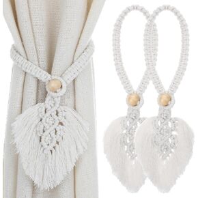 2 Pack Boho Curtain Tiebacks يدوي الستار الستار Holdback Stretains الستائر يربط الستائر قابلة للتعديل عتيقة التعادل مع حبة خشبية للمنزل البوهيميات البوهيمية الداخلية في الهواء الطلق