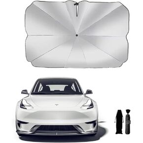غشاء الزجاج الأمامي الظل مظلة لـ Tesla Model 3 Y 2017-2025 Block UV Rays Heat الحفاظ على مقبض قابلة للانحناء بارد لا يضيء.