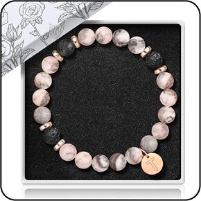 Margelife Personalized Natural Stone Bracelet with Gold Letter Pendant – Custom Initial Charm Bracelet for Women – Gift for Her
