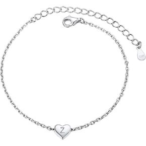 925 Sterling Silver Dainty Heart Bracelets for Women, A-Z Letter Cute Initial Charm, Bracelet: 6.3"-8.3", Adjustable, Come with Box