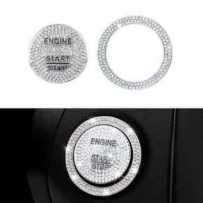 LECART Bling Push to Start Button Cover Sticker Fit for Mercedes-Benz C 300 E 350 GLA 250 GLC 300 S 550 SLK 350 Glitter Engine Start Stop Button Metal Decal Sticker Cover Cap Silver 2Pcs