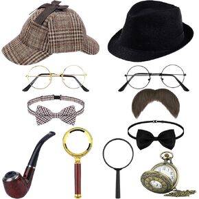 11 PCS Actective Costume Assume for Kids Detective Hat Glasse Glass Glasses Fake Make Matach Bow Tie Bow Watch (Type B)