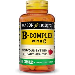 MASON NATURAL Vitamin B-Complex with Vitamin C - Healthy Heart and Nervous System, Improves Immune Function and Energy Metabolism, 100 Capsules