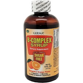 Germa B-Complex Syrup. Dietary Supplement. Bone Health, Growth and Development Aid. Sugar Free. Orange Flavor. 8 oz