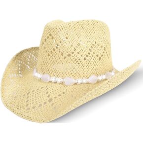 Men's Women's Straw Cowboy Hat Cowgirl Woven Sun Hat Western Cowboy Hat Beach with Decorative