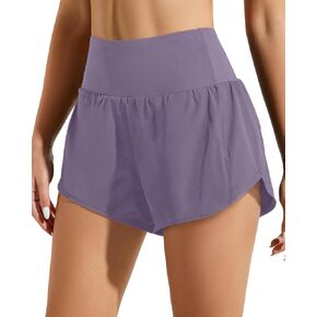 Holipick High Waisted Running Shorts with Liner Women Quick Dry Athletic Workout Shorts Zipper Pocket Light Purple