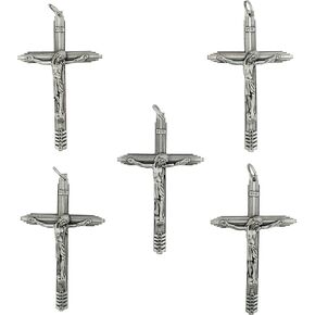 Pack of Five Silver-Tone Crucifix Pendants | 2.25" Long | Perfect for Homemade Rosaries and Religious Jewelry | Great Gift for Crafters | Catholic Accessories | Made in Italy