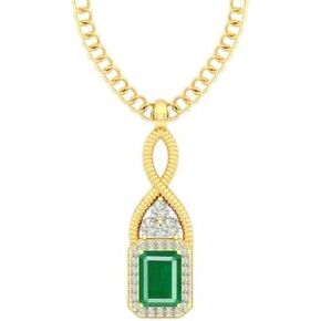 3.25 Carat Natural Emerald Gemstone Wedding Pendant For Women And Men| Art Deco Halo Pendant & Green Women Jewelry
