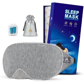 Mavogel Upgraded Sleep Mask for Men Women - Luxury Cotton Sleep Eye Mask with Adjustable Strap, Block Out Light, Soft Comfort Sleeping Mask for Travel Yoga Nap, with Travel Pouch and Earplugs, Grey