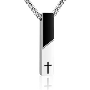 Abooxiu Urn Necklace for Ashes Cremation Jewelry for Ashes Cube Ashes Keepsakes Necklace Cross Bar Stainless Steel Memorial Urn Pendant Keepsake for Women Men