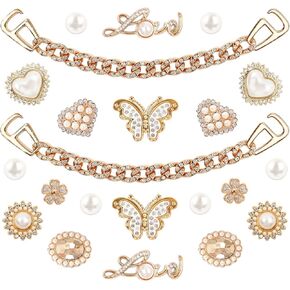 22 Pcs Bling Shoe Charms for Women, Flower Pearl Shoe Charms, Sparkling Rhinestones Shoes Chains, Cute Butterfly Charm, DIY Clog Sandals Decoration for Women Birthday Party