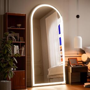 مرآة LED مقوسة كاملة الطول - 65 "× 26" مرآة كاملة مع الضوء ، جدار مثبتة على الجدار الكامل لغرفة النوم/ارتداء الملابس ، 3 إضاءة الألوان ، أبيض