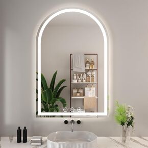 LED Bathroom Mirrors with Lights 24"x36"Arched Mirror for Wall,Anti-Fog,LED Mirrors with Front Light and Backlit, Memory Function for Vanity,Bathroom, Entryway, Living Room
