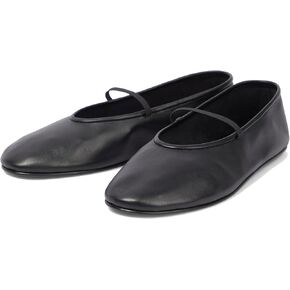 Women's Elastic Leather Ballet Flats Round-Toe Slim Strap Ballerina Shoes Comfortable Mary Jane Flat Shoe
