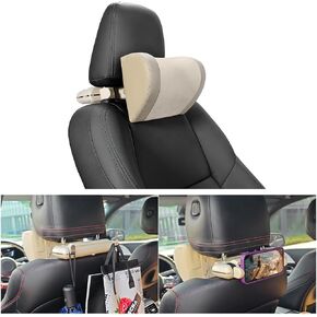 Mandark Car Neck Pillow, Memory Foam Vehicles Adjustable Support Headrest Pillow with Hook ＆ Tablet Phone Holder Mount, Multifunctional Auto Interior Accessories, Universal for SUV RV Truck (Black)