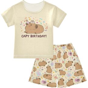 Cute Birthday Capybara Summer Cute Pajama Sets, Short Sets for Daily Wears and Sleep Wears