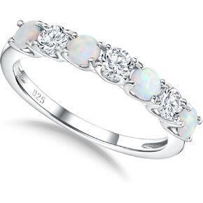 7 Stone Stackable Rings Sterling Silver Cubic Zirconia Birthstone Ring Half Eternity Band Rings for Women, Size 6 to 10, with Ring Box