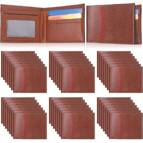 12 Pcs Leather Wallet Bulk for Men Baseball Blocking Stitched Billfold Wallet Dark Brown Baseball Team Gifts for Men Dad Boyfriend Sport Player Lover Father's Day Gift