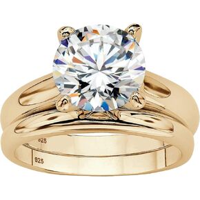 PalmBeach Yellow Gold-plated Sterling Silver Round Cubic Zirconia Solitaire Bridal Ring Set Sizes 5-10