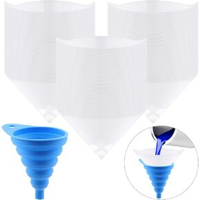 Glarks 101 Pack 100 Micron Paint Strainers Cone Paint Filter with Blue Silicone Funnel, Premium Disposable Filter Tip Cone Shaped Nylon Mesh Funnel for Automotive, Spray Guns, House