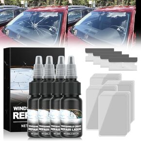 4PCS Windshield Crack Repair Kit, Windshield Repair Kit, Car Window Cracks Glass Repair Fluid for Chips and Cracks, Multifunctional Windshield Crack Repair Fluid Window Automobile Windscreen Tool