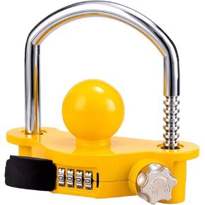 Yellow Trailer Hitch Lock with Combination Lock, fit 1-7/8", 2", 2-5/16" Coupler, Camper Accessories, for Trailer Truck RV SUV Boat