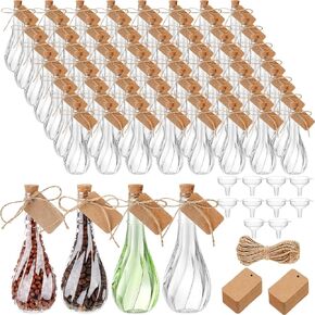Lounsweer 60 Pack 5 oz Clear Plastic Bottles with Caps Sand Art Potion Bottles with Twine and Tags Souvenir Jars Bulk Candy Jar for Juice DIY Crafts Wedding Party Favors Decoration(Gold Aluminum Cap)