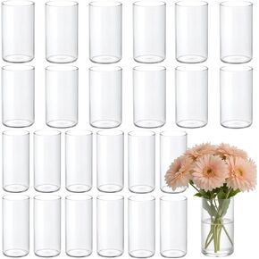 24 Pack Glass Vases for Centerpiece, 6 Inch Tall Small Clear Glass Cylinder Vases for Centerpiece for Centerpieces Wedding Home Office Table