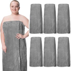 Tigeen 6 Pcs Bath Wraps for Women Waffle Spa Robe Adjustable Closure Elastic Top Lightweight Towel Dress(Xxl-4xl,Grey)