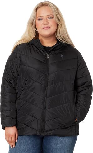 U.S. POLO ASSN. Plus Size Chevron Cozy Faux Fur Lining Quilted Hooded Puffer with Side Panel in Saudi Arabia