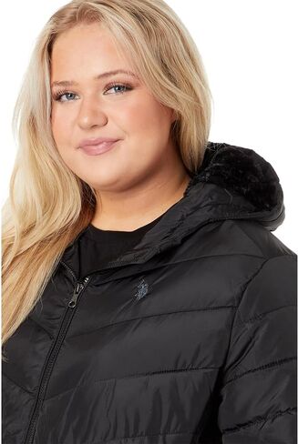 U.S. POLO ASSN. Plus Size Chevron Cozy Faux Fur Lining Quilted Hooded Puffer with Side Panel in Saudi Arabia