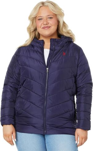 U.S. POLO ASSN. Plus Size Chevron Cozy Faux Fur Lining Quilted Hooded Puffer with Side Panel in Saudi Arabia