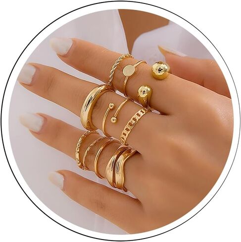 Gold Chunky Rings Set for Women Open Stacking Knuckle Ring Adjustable Round Dome Rings Set Minimalist Irregular Statement Women Ring Jewelry Gift in Kuwait