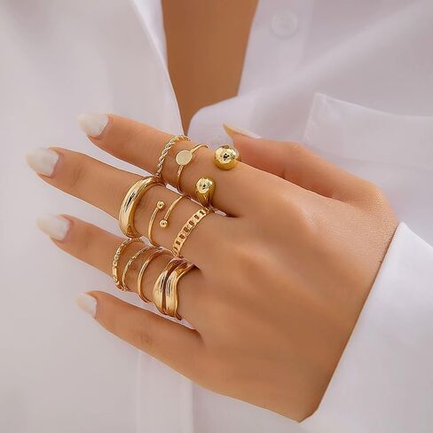 Gold Chunky Rings Set for Women Open Stacking Knuckle Ring Adjustable Round Dome Rings Set Minimalist Irregular Statement Women Ring Jewelry Gift in Kuwait