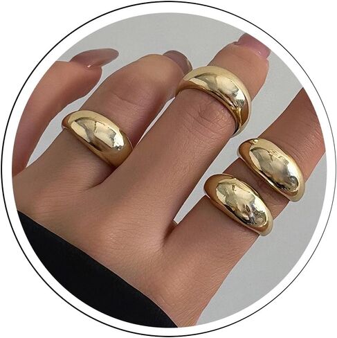 Gold Chunky Rings Set for Women Open Stacking Knuckle Ring Adjustable Round Dome Rings Set Minimalist Irregular Statement Women Ring Jewelry Gift in Kuwait