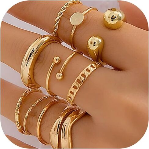 Gold Chunky Rings Set for Women Open Stacking Knuckle Ring Adjustable Round Dome Rings Set Minimalist Irregular Statement Women Ring Jewelry Gift in Kuwait