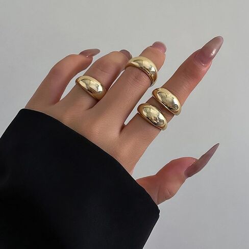 Gold Chunky Rings Set for Women Open Stacking Knuckle Ring Adjustable Round Dome Rings Set Minimalist Irregular Statement Women Ring Jewelry Gift in Kuwait