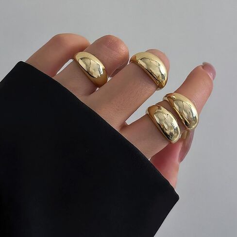 Gold Chunky Rings Set for Women Open Stacking Knuckle Ring Adjustable Round Dome Rings Set Minimalist Irregular Statement Women Ring Jewelry Gift in Kuwait