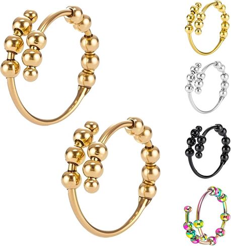 2-Pack Fidget Rings for Women Men Adjustable Stress Spinner Rings with Beads Fidget Rings for Anxiety in Saudi Arabia