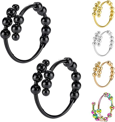 2-Pack Fidget Rings for Women Men Adjustable Stress Spinner Rings with Beads Fidget Rings for Anxiety in Saudi Arabia