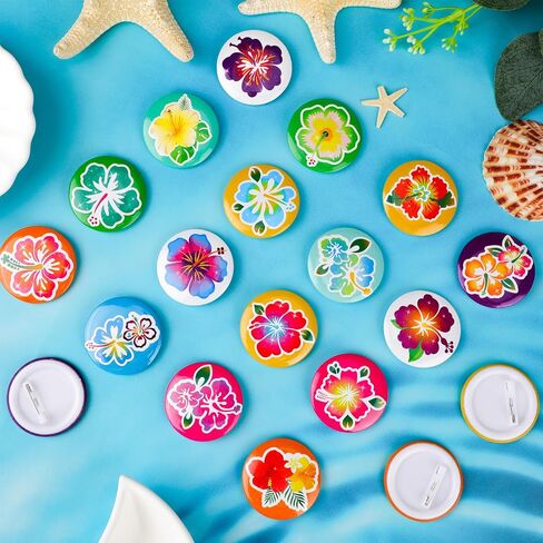 Howaf 32pcs Hibiscusus Pin Button Button Bulk Hawaiian Flower Pinback Butons for Summer Beach Party Facs Decoritions ، ALOHA Party Decoration Badge Hibiscus pin pin for close/backpack/hats/joles and more in Saudi Arabia