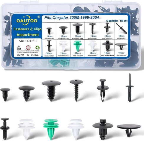 OAUTOO 120pcs fits Chrysler 300M 1999-2004 Body Interior and Exterior Retainer Fastener Clip Assortment Fender Liner Bumper Cover Fascia Push-Type Retainer Door Trim Panel Clips in Saudi Arabia