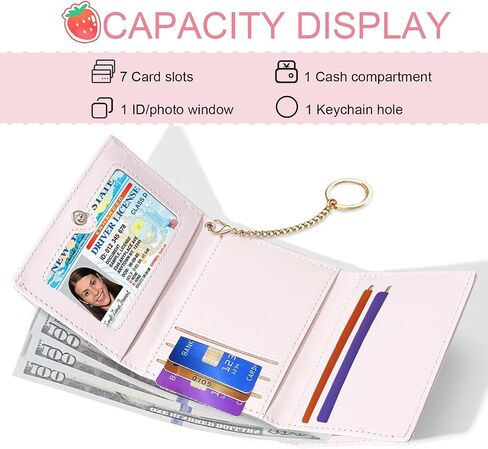 Small Cute Wallet with Strawberry Coquette Bow Print ID Credit Card Holder for Women Girls (PINK) in Saudi Arabia