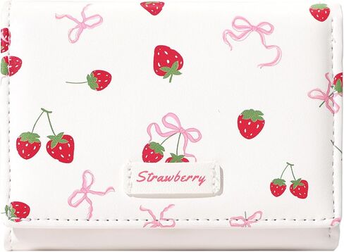 Small Cute Wallet with Strawberry Coquette Bow Print ID Credit Card Holder for Women Girls (PINK) in Saudi Arabia