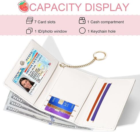 Small Cute Wallet with Strawberry Coquette Bow Print ID Credit Card Holder for Women Girls (PINK) in Saudi Arabia