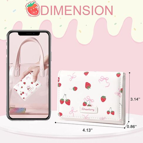 Small Cute Wallet with Strawberry Coquette Bow Print ID Credit Card Holder for Women Girls (PINK) in Saudi Arabia