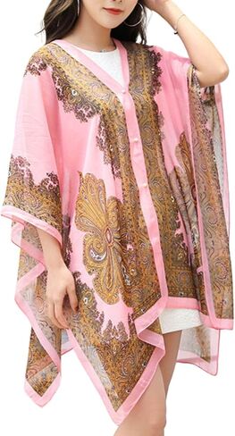 Xunger Women's Floral Ice Silk Cooling Sunproof Shawl UV Blocking Lightweight Multi-Way Wrap Beach Cover-Up Chiffon Scarf in Kuwait